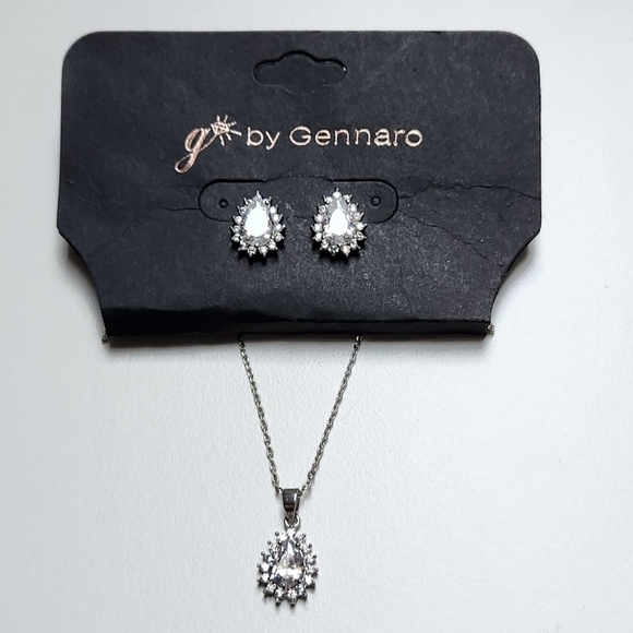 g by Gennaro Pear Shape Teardrop Faux Diamond Earrings & Necklace Set - Picture 1 of 10